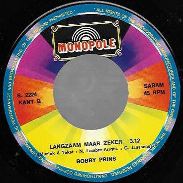 Bobby Prins - Ga 43198 Vinyl Singles Vinyl Zeer Goed / Hoesje Goed "VINYLSINGLES.NL"