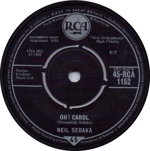 Neil Sedaka - Oh ! Carol 42205 Vinyl Singles Vinyl Goed / Hoes Generic