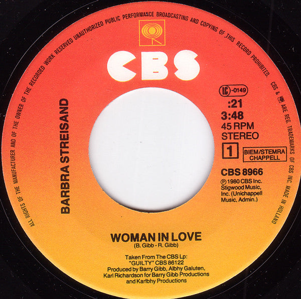 Barbra Streisand - Woman In Love 25964 Vinyl Singles Vinyl Zeer Goed / Hoesje Goed "VINYLSINGLES.NL"
