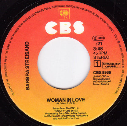 Barbra Streisand - Woman In Love 25964 Vinyl Singles Vinyl Zeer Goed / Hoesje Goed "VINYLSINGLES.NL"