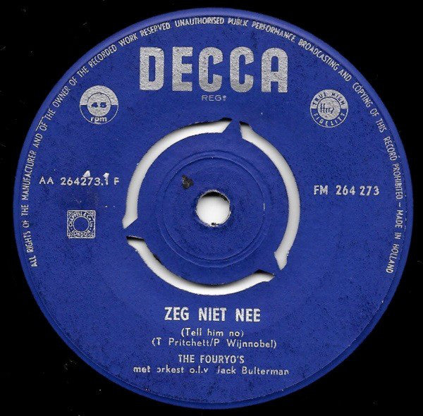 Fouryo's - Zeg Niet Nee 17180 Vinyl Singles Vinyl Zeer Goed / Hoesje Generic "VINYLSINGLES.NL"