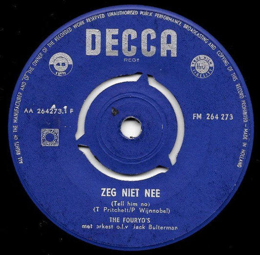 Fouryo's - Zeg Niet Nee 17180 Vinyl Singles Vinyl Zeer Goed / Hoesje Generic "VINYLSINGLES.NL"