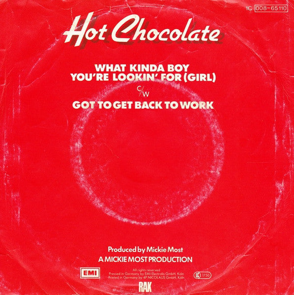 Hot Chocolate - What Kinda Boy You're Lookin' For (Girl) Vinyl Singles Vinyl Zeer Goed / Hoesje Goed "VINYLSINGLES.NL"