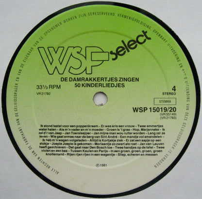Damrakkertjes - De Damrakkertjes Zingen 100 Bekende Kinderliedjes(LP) 97-98119 Vinyl LP Dubbel Vinyl Zeer Goed / Hoesje Goed "VINYLSINGLES.NL"