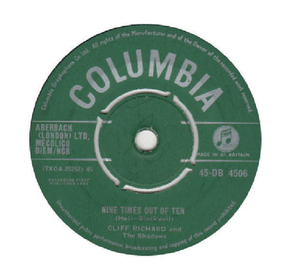 Cliff Richard & The Shadows - Nine Times Out Of Ten Vinyl Singles Vinyl Zeer Goed / Hoesje Generic "VINYLSINGLES.NL"