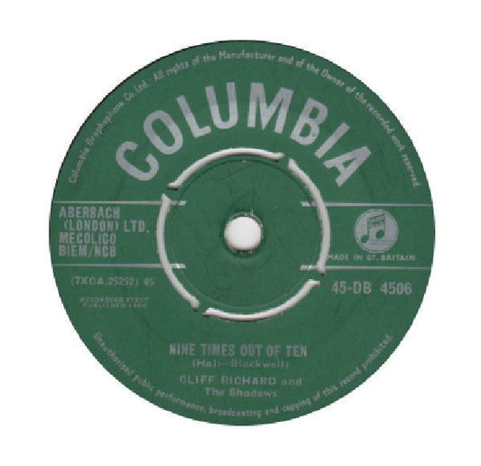 Cliff Richard & The Shadows - Nine Times Out Of Ten Vinyl Singles Vinyl Zeer Goed / Hoesje Generic "VINYLSINGLES.NL"