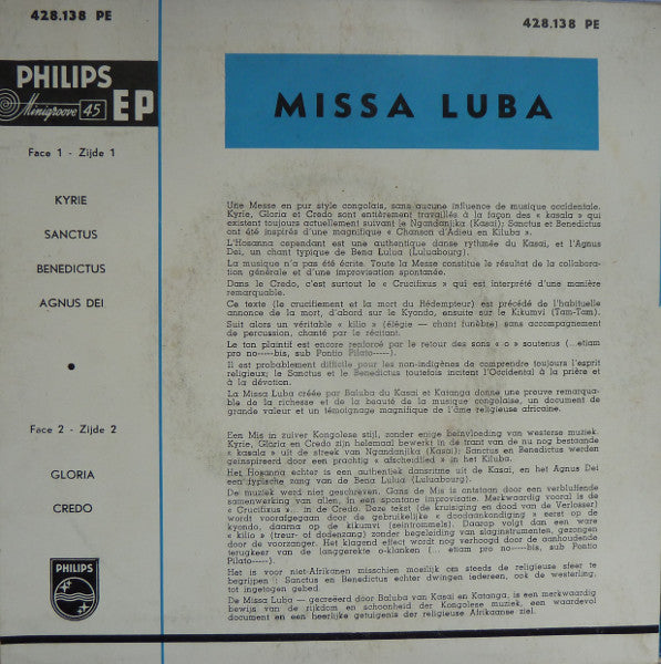 Joachim Ngoi Et Les Troubadours Du Roi Baudouin - Missa Luba 42529 Vinyl Singles EP Vinyl Goed / Hoes Goed