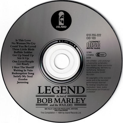 Bob Marley & The Wailers - Legend (The Best Of Bob Marley And The Wailers) (CD) 70978 Compact Disc Goede Staat