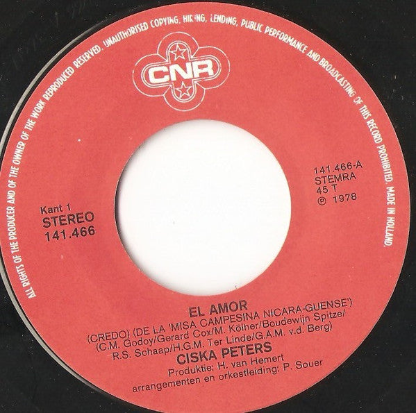 Ciska Peters - El Amor 36274 Vinyl Singles Vinyl Zeer Goed / Hoesje Goed "VINYLSINGLES.NL"