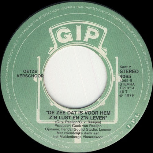 Oetze Verschoor - Myn Ysselmeer 11421 Vinyl Singles Vinyl Goed / Hoes Goed