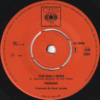 Ferrari - The Girl I Need Vinyl Singles Vinyl Zeer Goed / Hoesje Generic "VINYLSINGLES.NL"