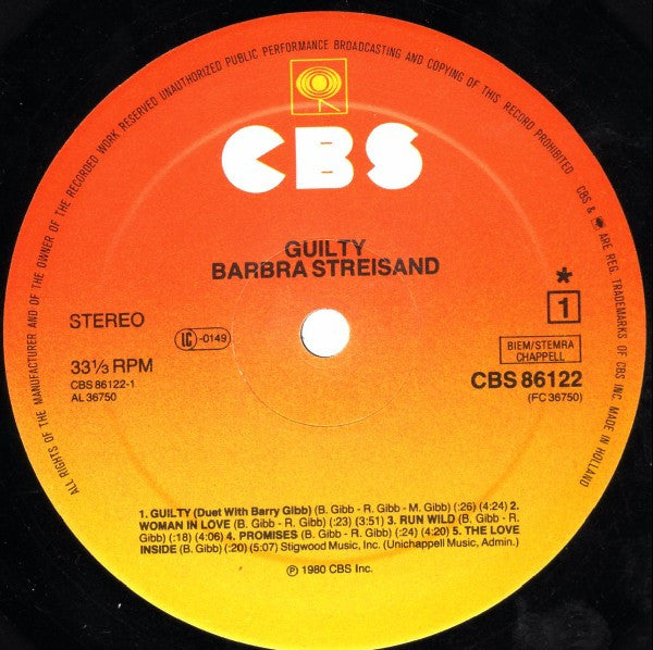 Barbra Streisand - Guilty (LP) 49984 Vinyl LP JUKEBOXSINGLES.NL   