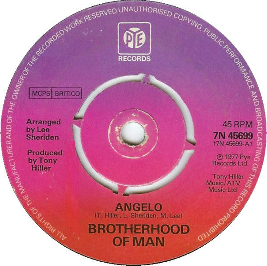 Brotherhood Of Man - Angelo Vinyl Singles Vinyl Zeer Goed / Hoesje Generic "VINYLSINGLES.NL"