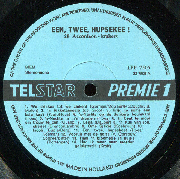 Various - Een, Twee, Hupsekee! - 28 Accordeonkrakers (LP) 52208 Vinyl LP Vinyl Goed / Hoes Goed