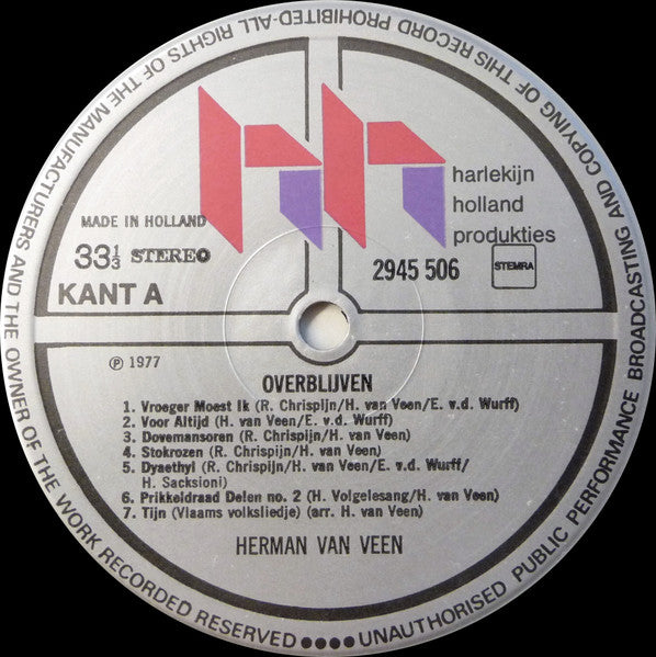 Herman van Veen - Overblijven (LP) Vinyl LP Dubbel Vinyl Zeer Goed / Hoesje Goed "VINYLSINGLES.NL"