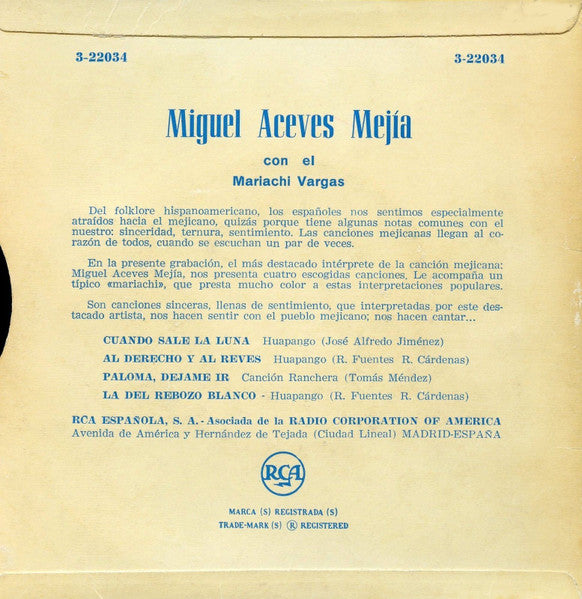 Miguel Aceves Mejia Con Mariachi Vargas de Tecalitlán - Cuando Sale La Luna 41771 Vinyl Singles EP Vinyl Goed / Hoes Goed