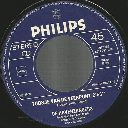 Havenzangers - De Mijnwerker 43448 Vinyl Singles Vinyl Zeer Goed / Hoesje Goed "VINYLSINGLES.NL"