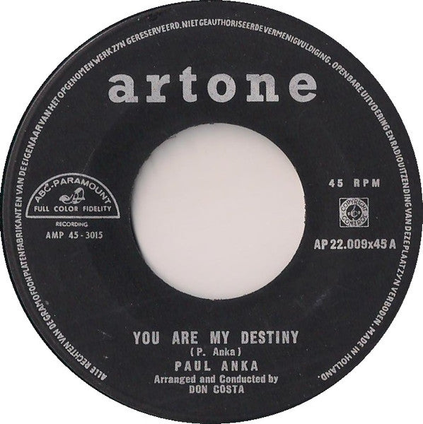 Paul Anka - You Are My Destiny 42621 Vinyl Singles Vinyl Goed / Hoes Generic