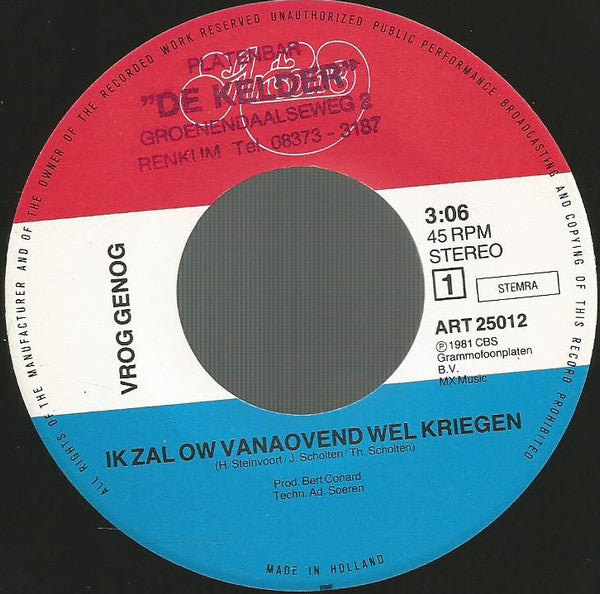 Vrog Genog - Ik Zal Ow Vanaovend Wel Kriegen 42581 vinylsingle Vinyl Goed / Hoes Generic