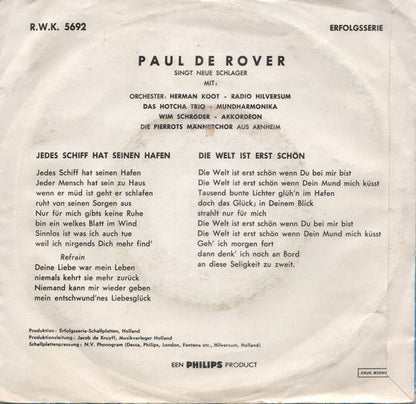 Paul De Rover - Jedes Schiff Hat Seinen Hafen 39998 Vinyl Singles Vinyl Goed / Hoes Generic