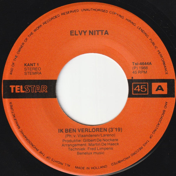 Elvy Nitta - Ik Ben Verloren 41514 Vinyl Singles Vinyl Goed / Hoes Generic