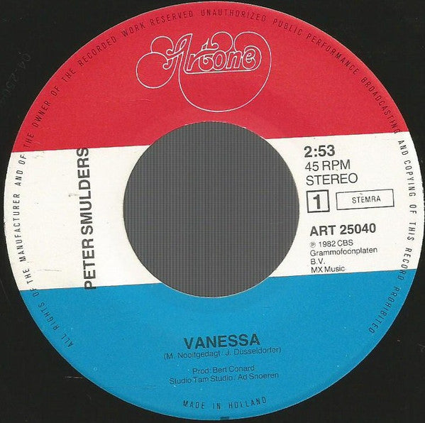 Peter Smulders - Vanessa 41479 Vinyl Singles Vinyl Goed / Hoes Goed