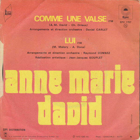 Anne Marie David - Comme Une Valse Vinyl Singles Vinyl Zeer Goed / Hoesje Goed "VINYLSINGLES.NL"
