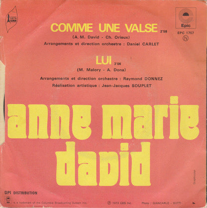 Anne Marie David - Comme Une Valse Vinyl Singles Vinyl Zeer Goed / Hoesje Goed "VINYLSINGLES.NL"