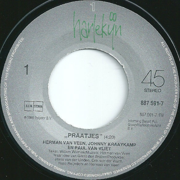 Herman van Veen, Johnny Kraaykamp - Praatjes Vinyl Singles Vinyl Zeer Goed / Hoesje Goed "VINYLSINGLES.NL"