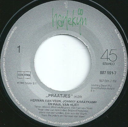 Herman van Veen, Johnny Kraaykamp - Praatjes Vinyl Singles Vinyl Zeer Goed / Hoesje Goed "VINYLSINGLES.NL"