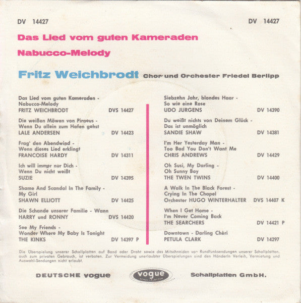 Fritz Weichbrodt - Das Lied Vom Guten Kameraden 21627 Vinyl Singles Vinyl Zeer Goed / Hoesje Goed "VINYLSINGLES.NL"