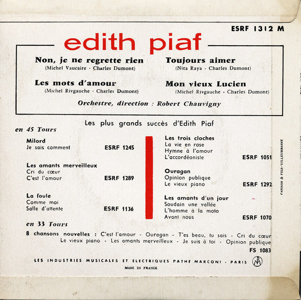 Edith Piaf - Non, Je Ne Regrette Rien