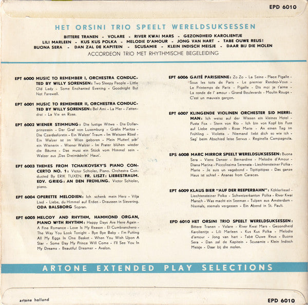 Orsini Trio - Accordeon-parade No. 1 05085 Vinyl Singles EP Vinyl Goed / Hoes Goed