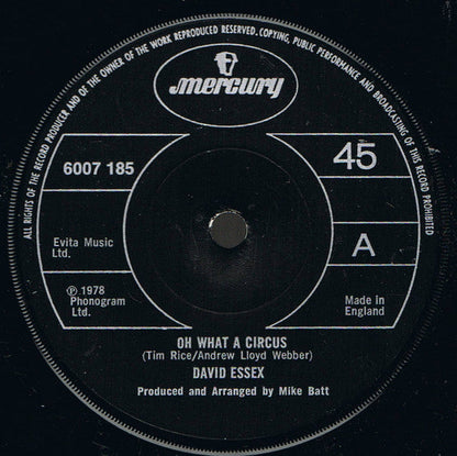 David Essex - Oh What A Circus 39509 Vinyl Singles Vinyl Zeer Goed / Hoesje Goed "VINYLSINGLES.NL"