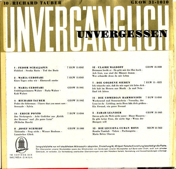 Richard Tauber - Richard Tauber 06300 Vinyl Singles EP Vinyl Goed / Hoes Goed