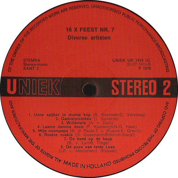 Various  - 16 X Feest 7 (LP) 48094 Vinyl LP JUKEBOXSINGLES.NL   