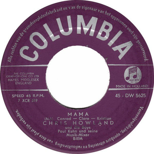 Chris Howland - Mama 42280 Vinyl Singles Vinyl Zeer Goed / Hoesje Generic "VINYLSINGLES.NL"