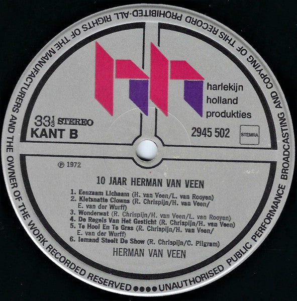 Herman van Veen - Gezongen - 10 Jaar Herman Van Veen (LP) 49203 Vinyl LP Dubbel JUKEBOXSINGLES.NL   