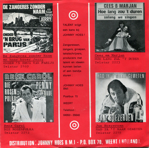 Zangeres Zonder Naam - Als De Witte Rozen Bloeien Gaan 41088 Vinyl Singles Vinyl Goed / Hoes Tekst