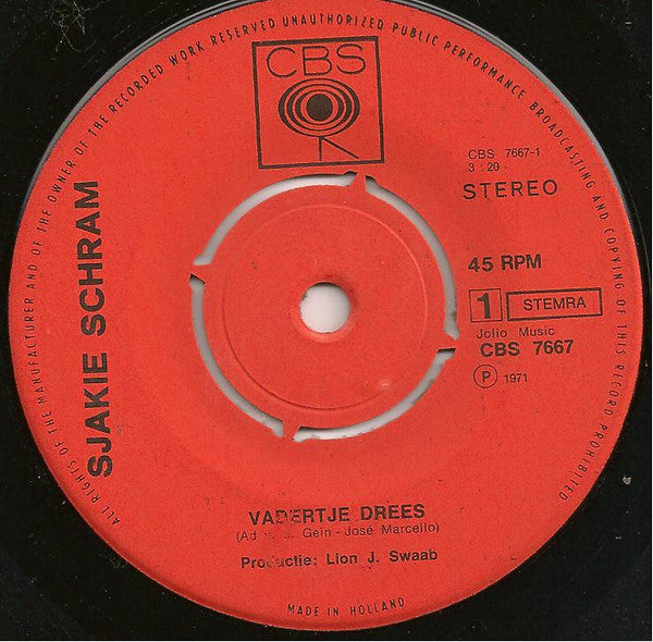Sjakie Schram - Vadertje Drees 05143 Vinyl Singles Vinyl Goed / Hoes Goed