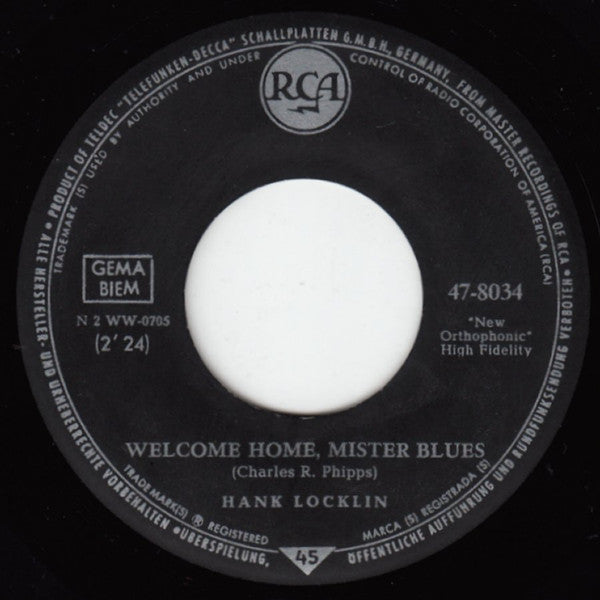 Hank Locklin - Welcome Home, Mister Blues Vinyl Singles Vinyl Zeer Goed / Hoesje Generic "VINYLSINGLES.NL"