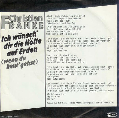 Christian Franke - Ich Wünsch' Dir Die Hölle Auf Erden 43231 Vinyl Singles Vinyl Goed / Hoes Goed