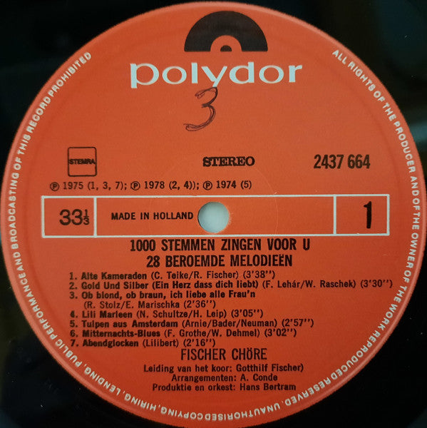 Fischer Chöre - 1000 Stemmen Zingen Voor U 28 Beroemde Melodieën (LP) 43555 Vinyl LP JUKEBOXSINGLES.NL   