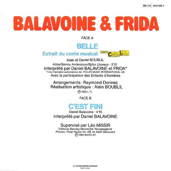 Daniel Balavoine & Frida - Belle 19078 Vinyl Singles Vinyl Zeer Goed / Hoesje Goed "VINYLSINGLES.NL"