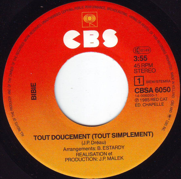 Bibie - Tout Doucement 19084 Vinyl Singles Vinyl Zeer Goed / Hoesje Goed "VINYLSINGLES.NL"