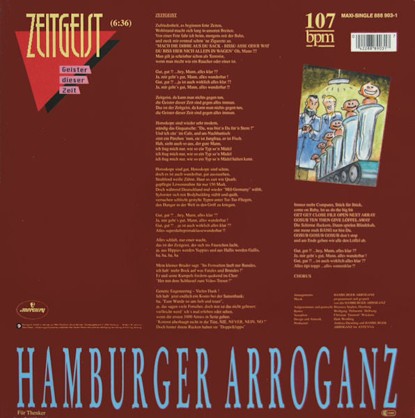 Hamburger Arroganz - Zeitgeist (Geister Dieser Zeit) Vinyl Singles Vinyl Zeer Goed / Hoesje Goed "VINYLSINGLES.NL"