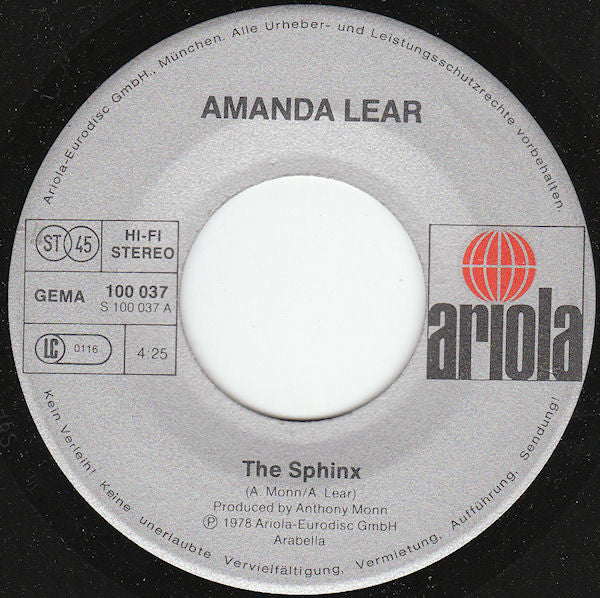 Amanda Lear - The Sphinx 39502 Vinyl Singles Vinyl Zeer Goed / Hoesje Goed "VINYLSINGLES.NL"