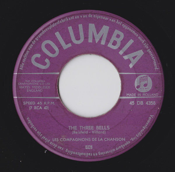 Compagnons De La Chanson - The Three Bells Vinyl Singles Vinyl Zeer Goed / Hoesje Generic "VINYLSINGLES.NL"