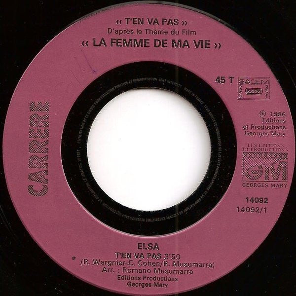 Elsa - T'en Va Pas 36925 Vinyl Singles Vinyl Zeer Goed / Hoesje Goed "VINYLSINGLES.NL"