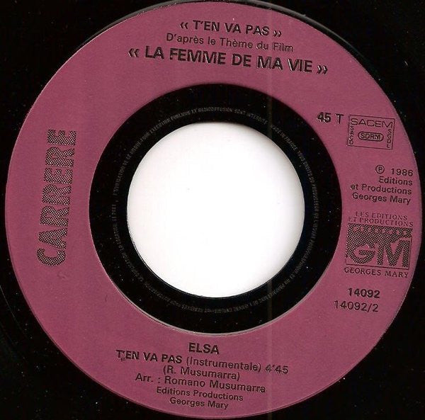 Elsa - T'en Va Pas 36925 Vinyl Singles Vinyl Zeer Goed / Hoesje Goed "VINYLSINGLES.NL"